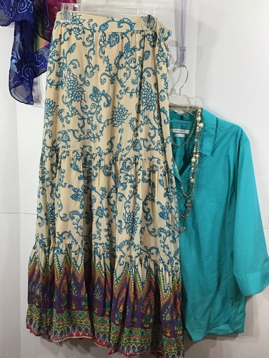 Free People Dresses & Skirts - Free People Canyon Rose Cream Tiered Boho Flared Skirt with Teal Accents M